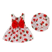 JSCDRPDWL Baby Girl Clothes Toddler Baby Kids Girls Strawberry Print Dress Hat Outfits Clothes Vestidos Para Niñas 6-9 Month Girl Clothes Red 18-24 Months